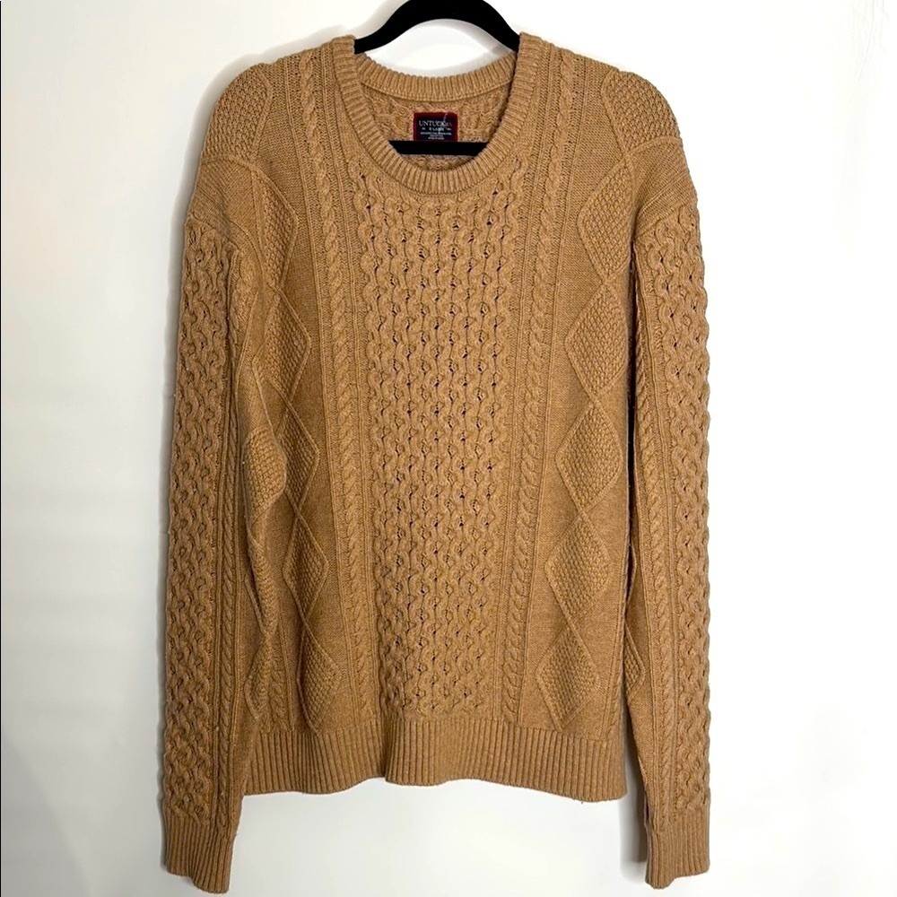 UNTUCKit Men's Zefino Cable Crewneck Sweater Merino Wool, XL